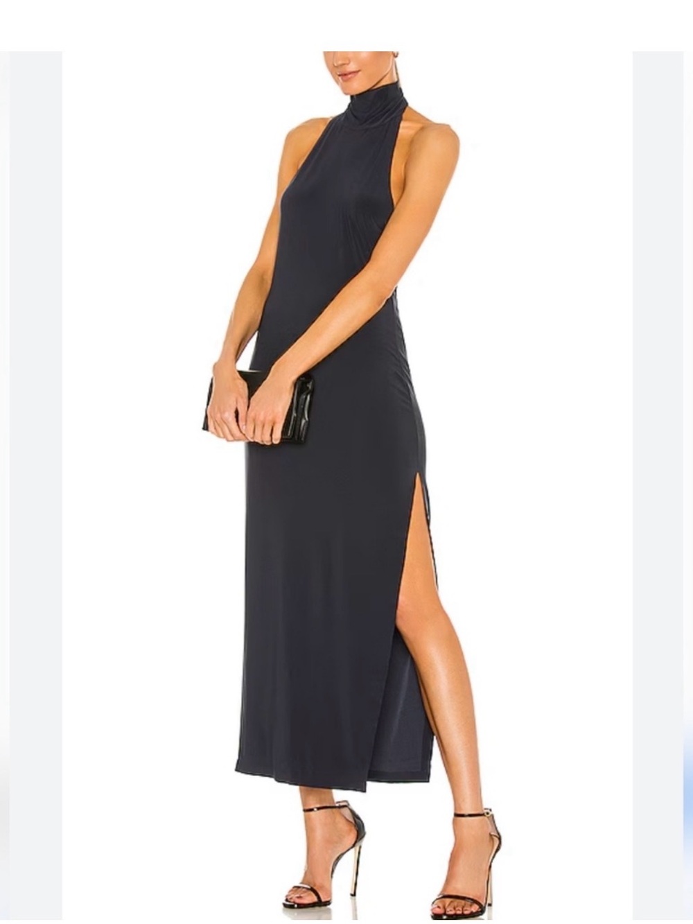 Norma Kamali Black High-Neck Draped Maxi Dress
